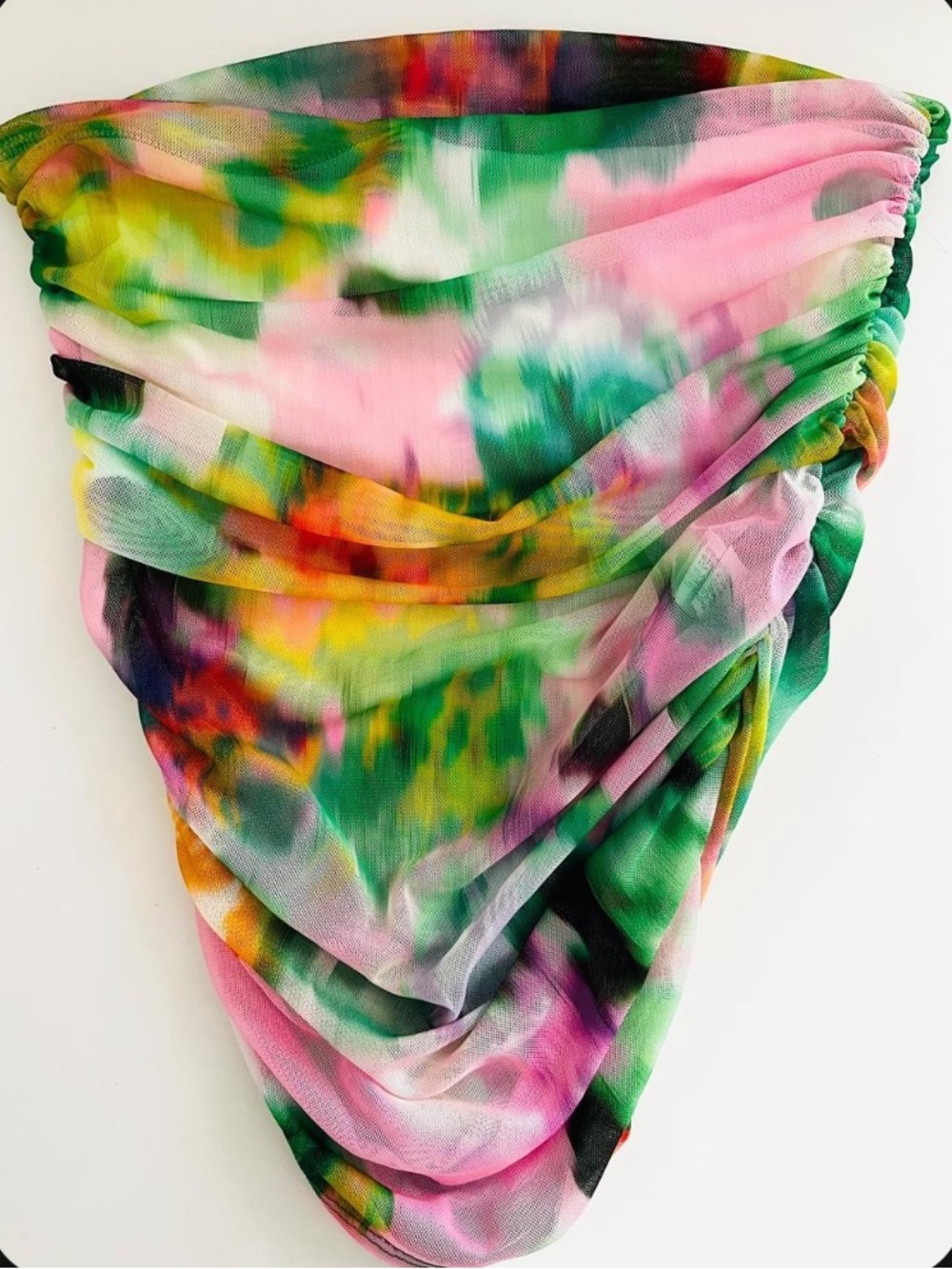 ZARA Printed Draped Mesh Tube Top - Watercolor Floral - Size Small